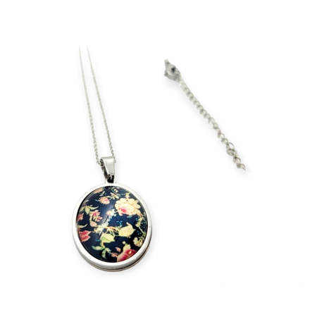 necklace steel silver vintage flowers2